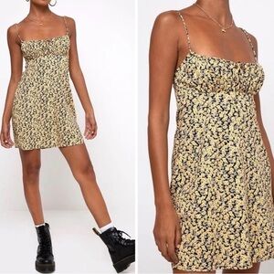 Motel Mala Floral Babydoll Mini Dress — Black and Yellow